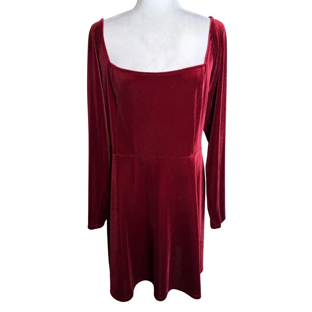 Old‎ Navy Red Velvet Mini Dress XL Fit Flare Square Neck Goth Whimsigoth